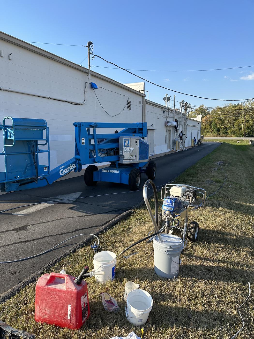 Lift equipment and supplies staged and ready for a large job